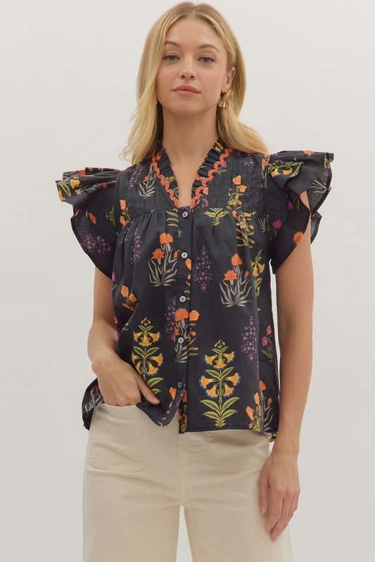 Trisha Botanical Print Top