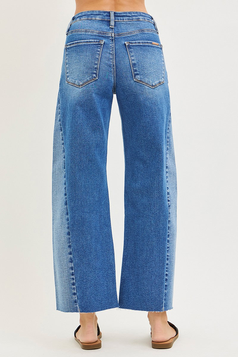 Risen Slouchy Cropped Barrel Jeans With Contrast Wash