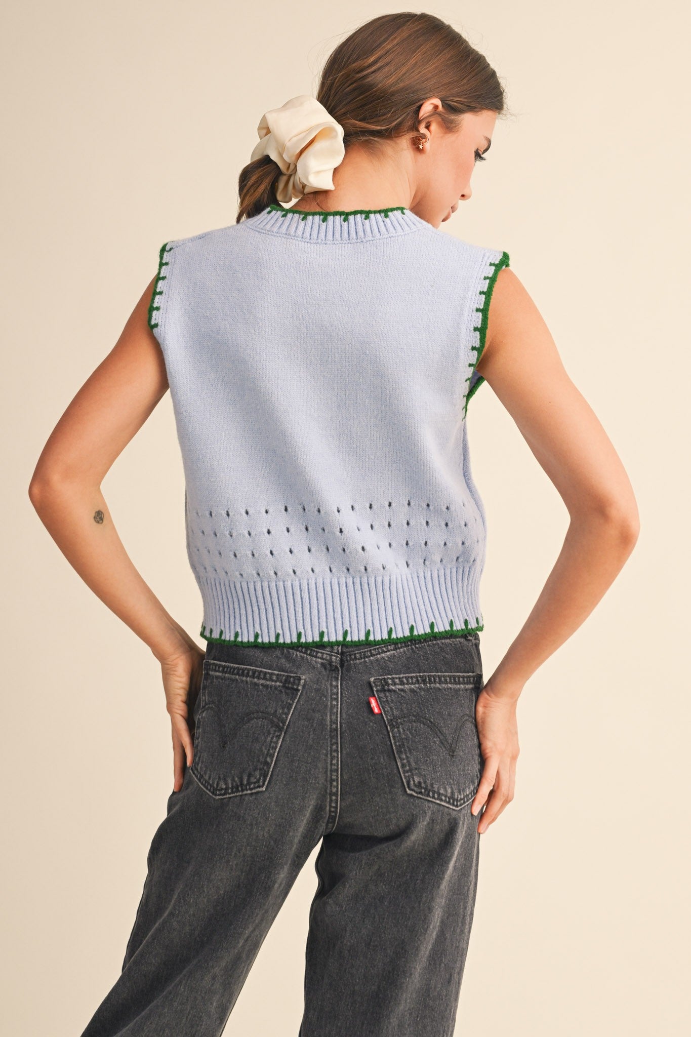 Tessa Blanket Stitch Sweater Vest | Blue