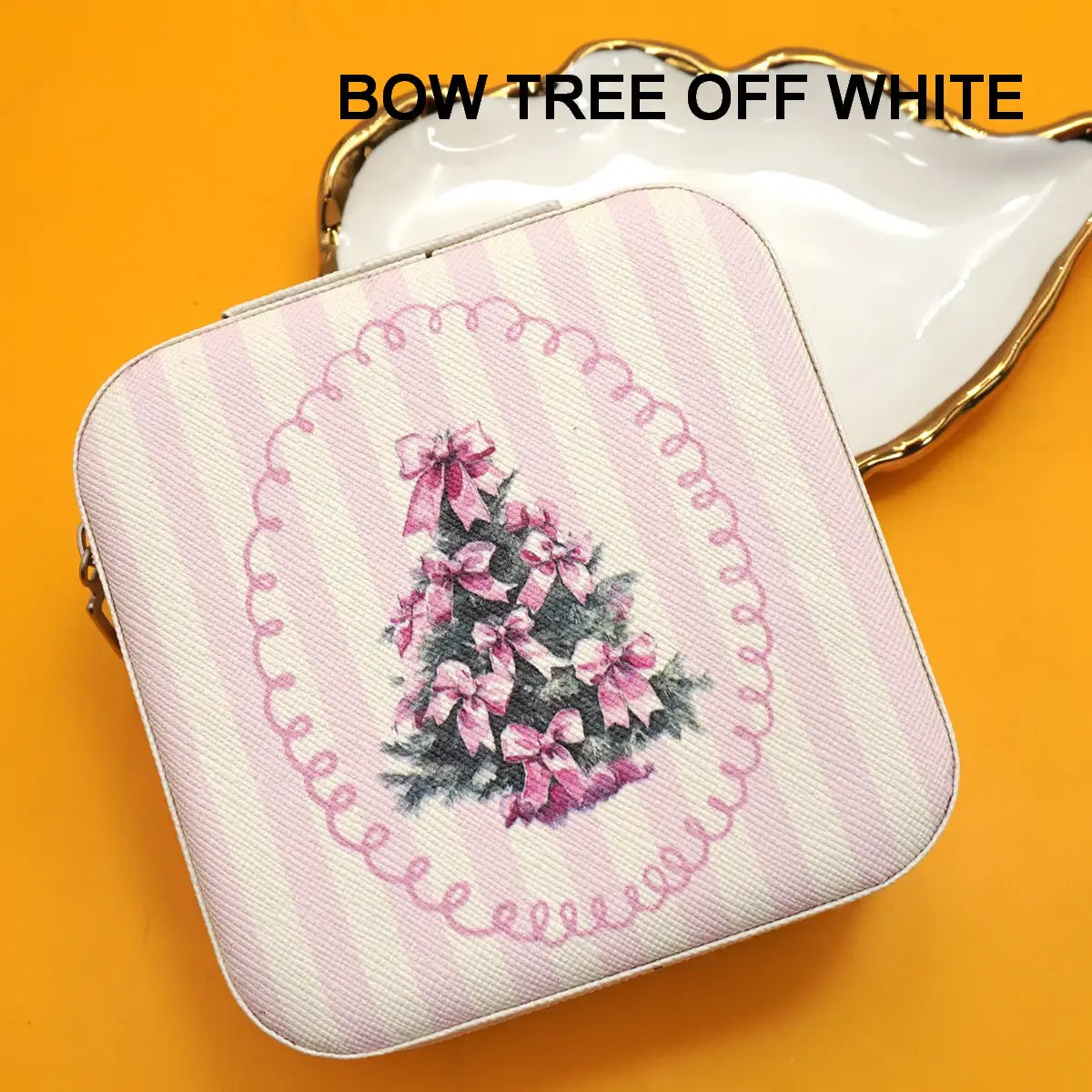 Holiday Jewelry Organizer Travel Box Case | Bow Tree Off White