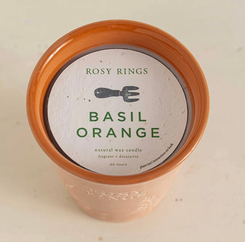 Garden Pot Candle + Plantable Seed Paper Dust Covers | Basil Orange