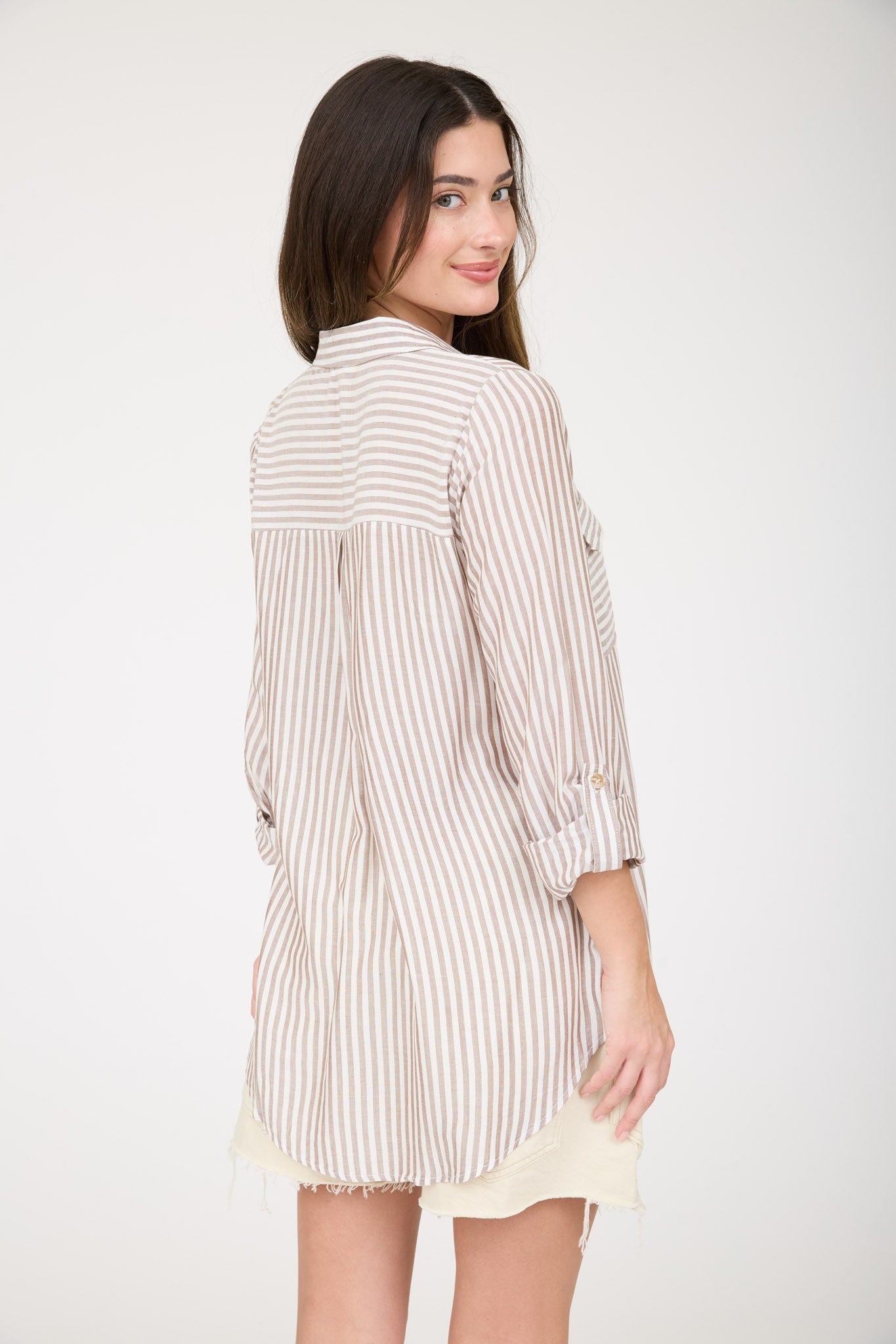 Amelia Stripe Button Down | Brown