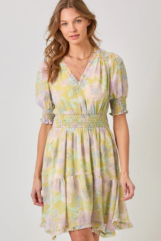 Alisa Ruffle Watercolor Dress