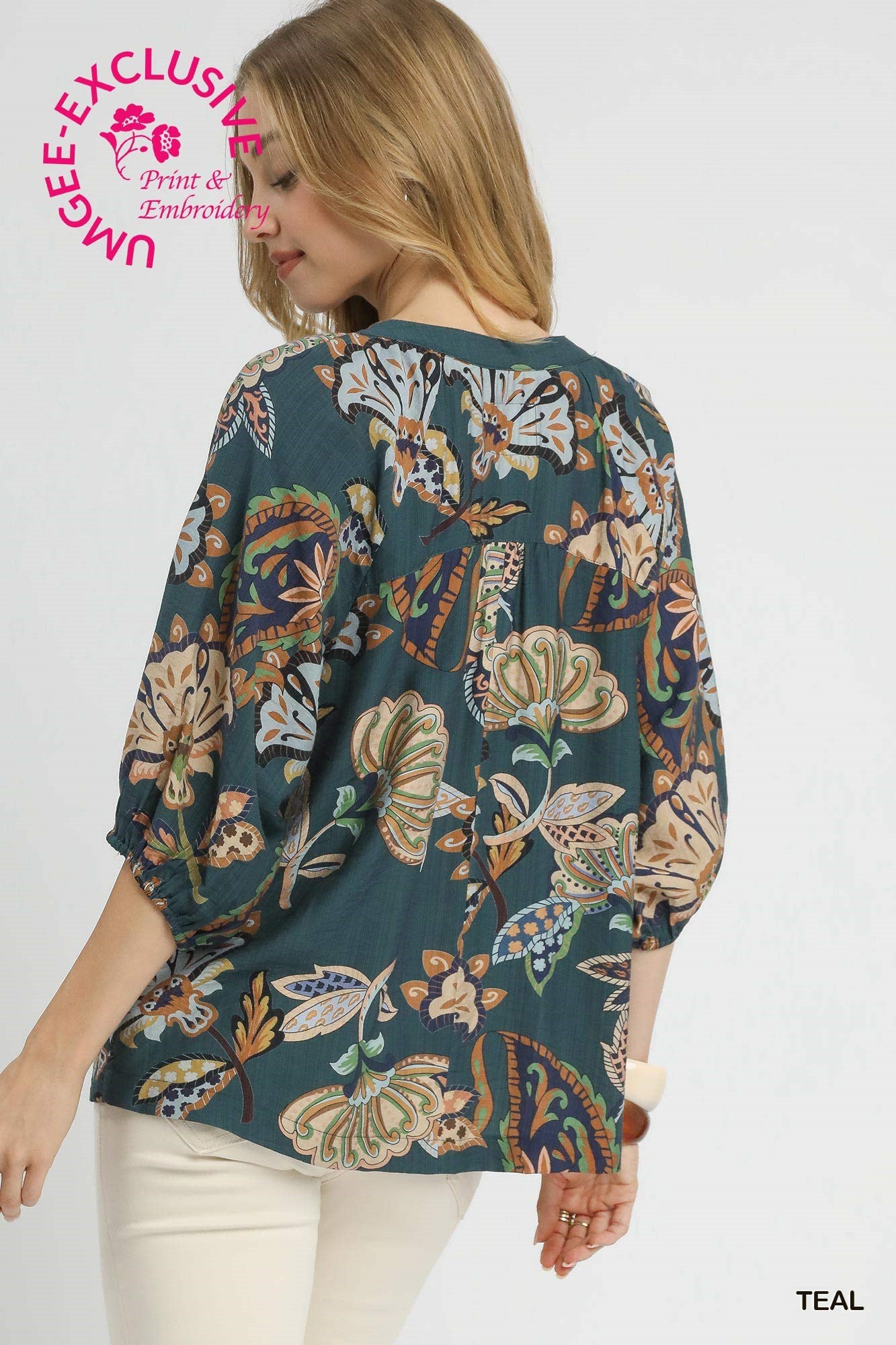Janet Paisley Puff Sleeve Blouse
