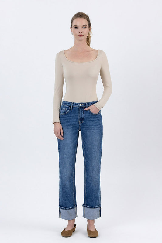 Vervet High Rise Cuffed Ankle Straight Jeans