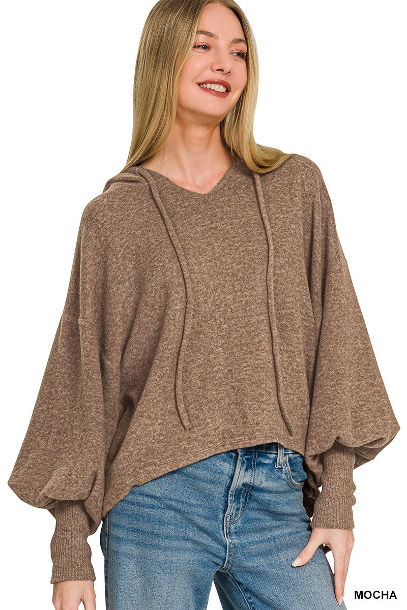 Ellie Cropped Balloon Sleeve Hoodie | Mocha