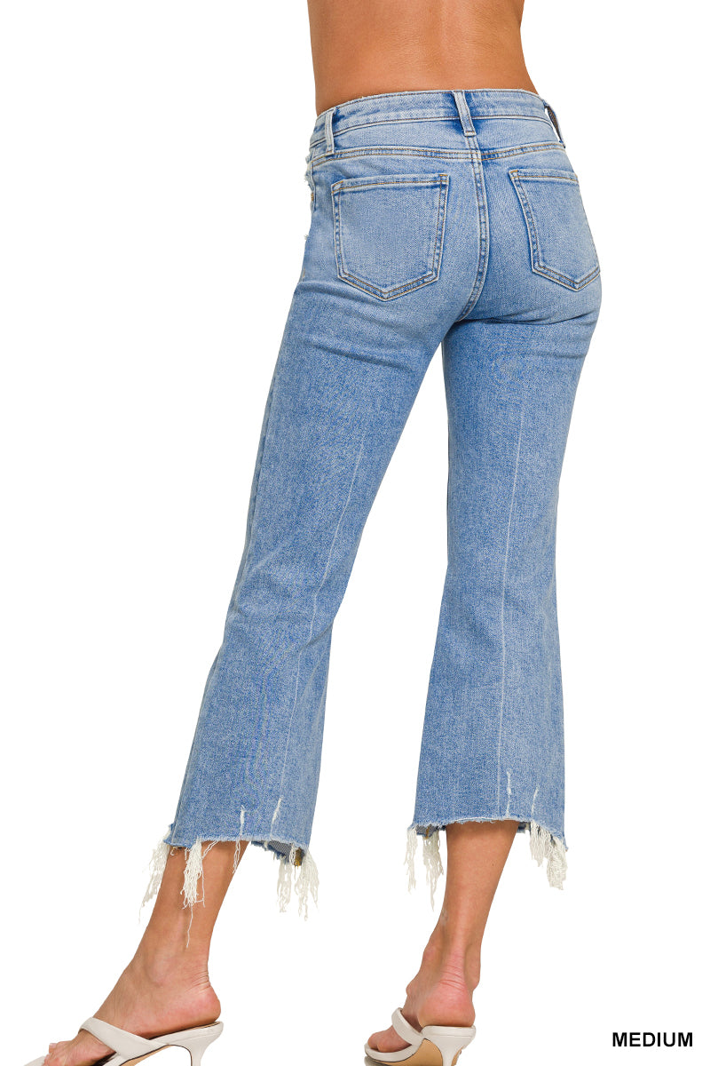 Kick Crop Flare Denim Pants | Medium Wash