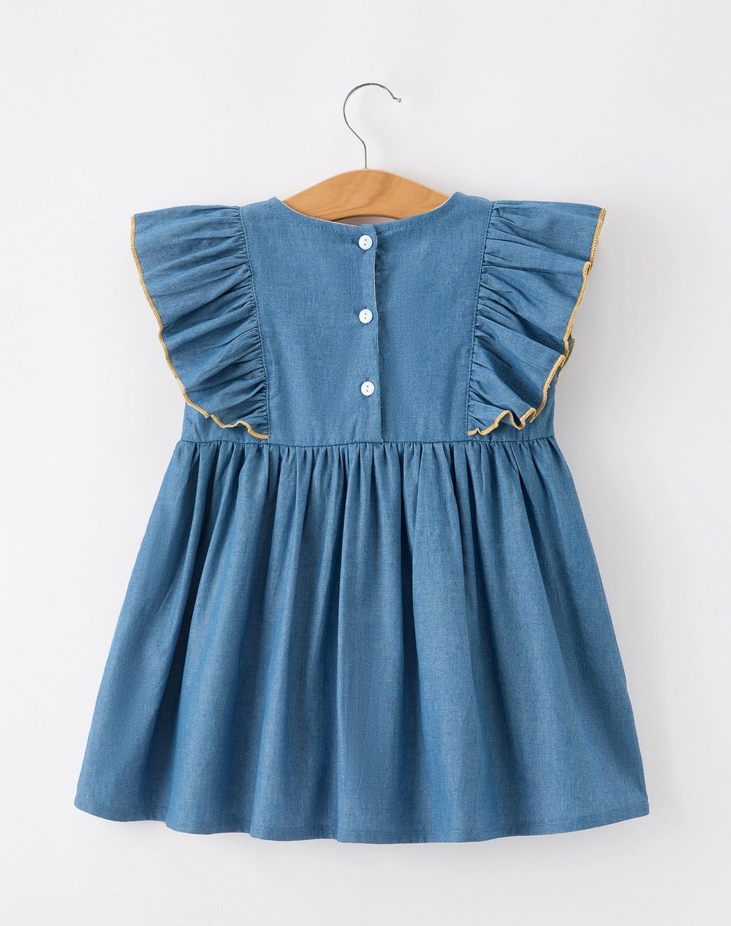 Denim Bow Ruffle Strap Girls Dress