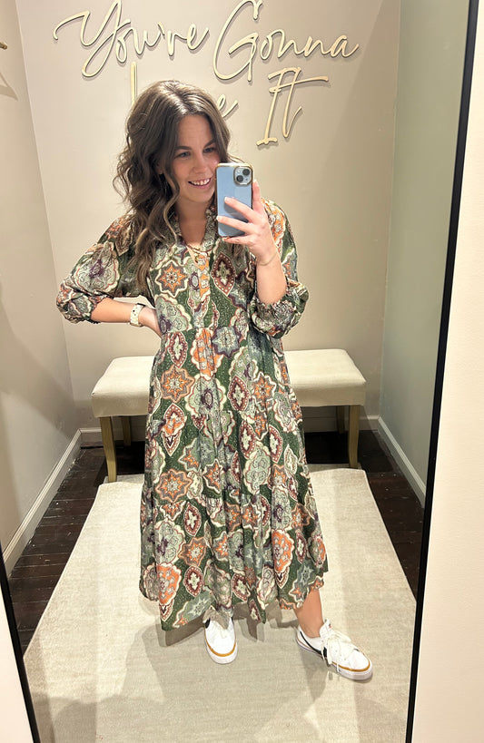 Amelia Patterned Midi Dress