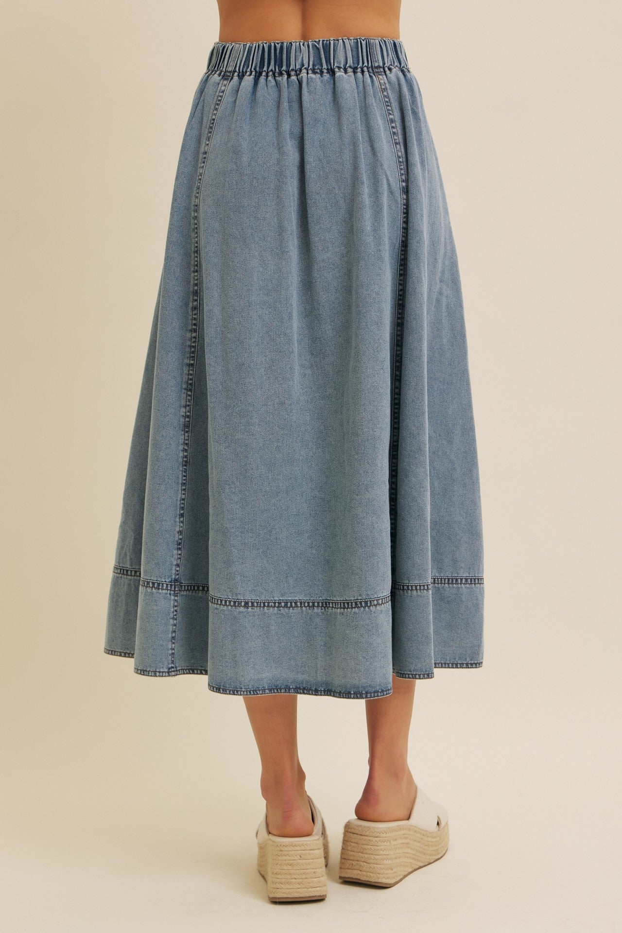 Mallory Flare Denim Midi Skirt