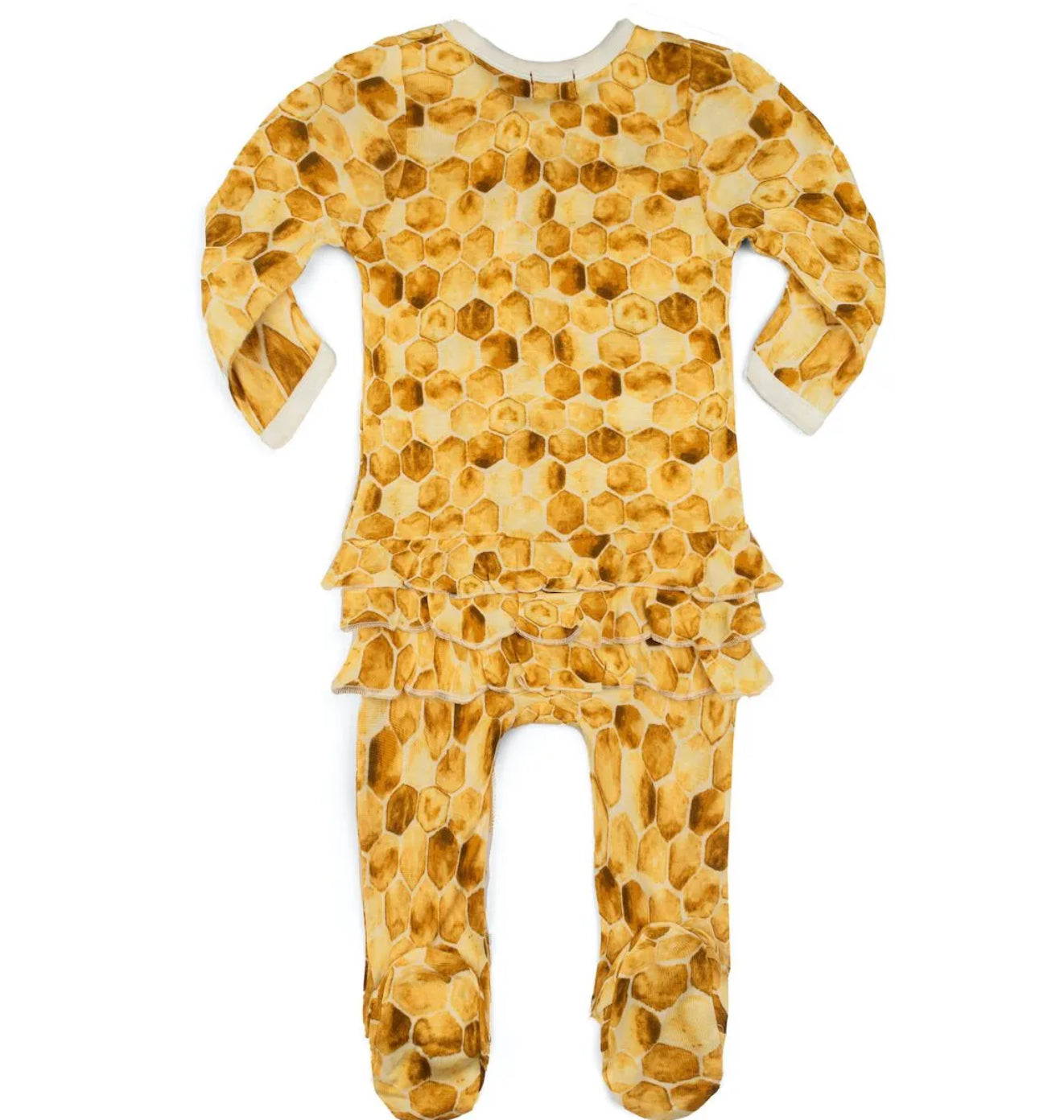 Honeycomb Bamboo Ruffle Zipper Footed Romper