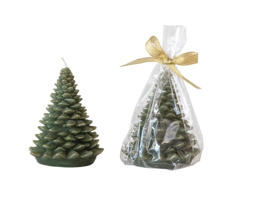 Unscented Tree Shaped Candle w/ Gold Tips | Green