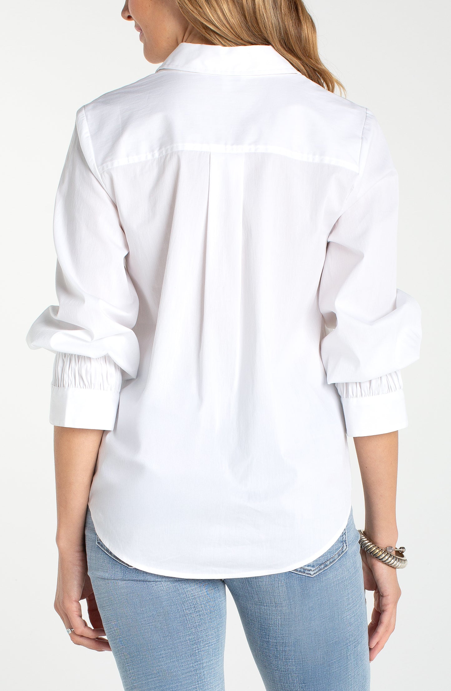 Liverpool Adjustable Sleeve Button Front Top | White