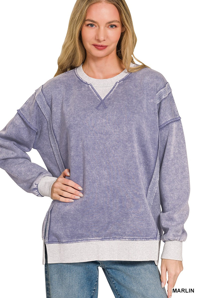 Eva Acid Wash Contrast Trim Pullover | Marlin