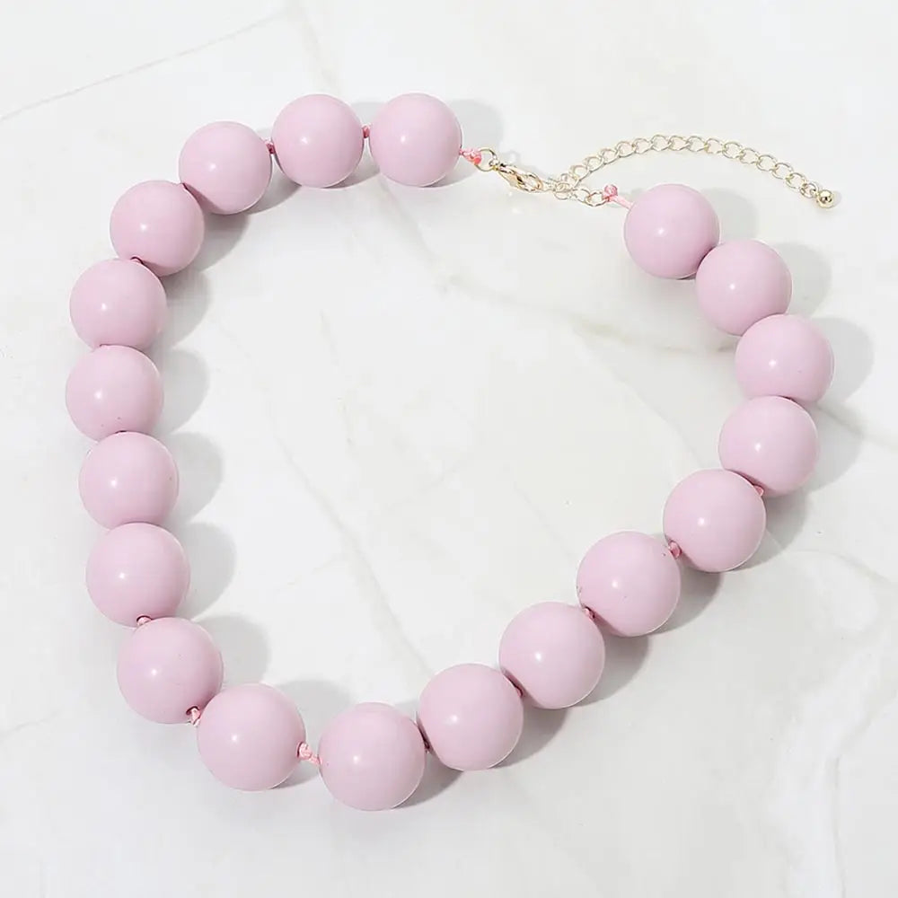 Chunky Round Beaded Statement Necklace | Pink