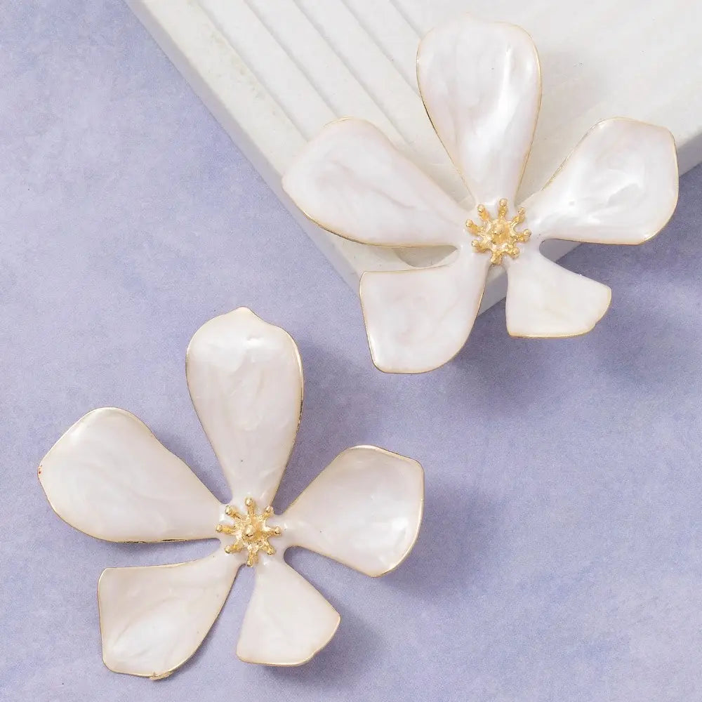 Enamel Flower Post Stud Earrings