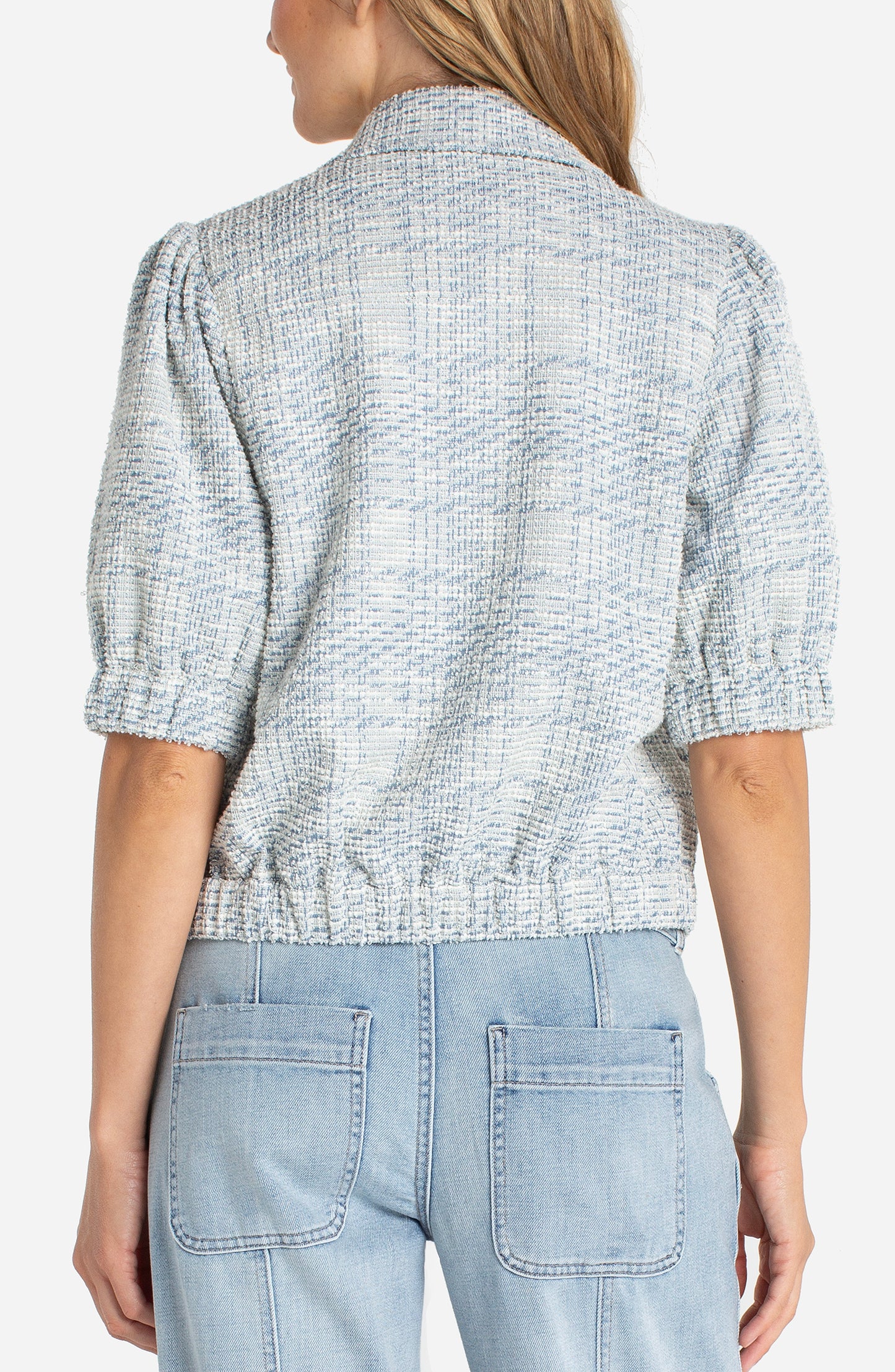 Liverpool Puff Sleeve Jacket | Cream Blue Plaid