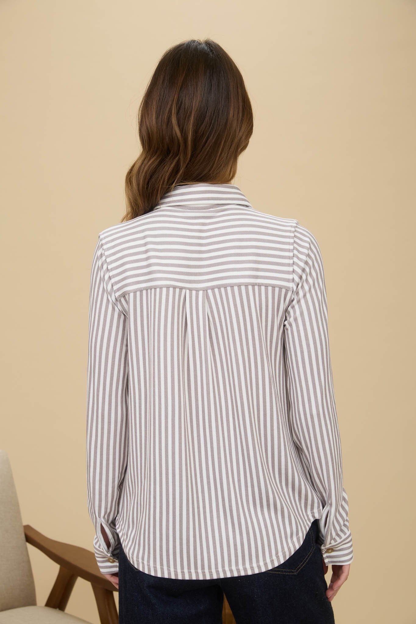 Trinity Striped Collared Top | Mocha