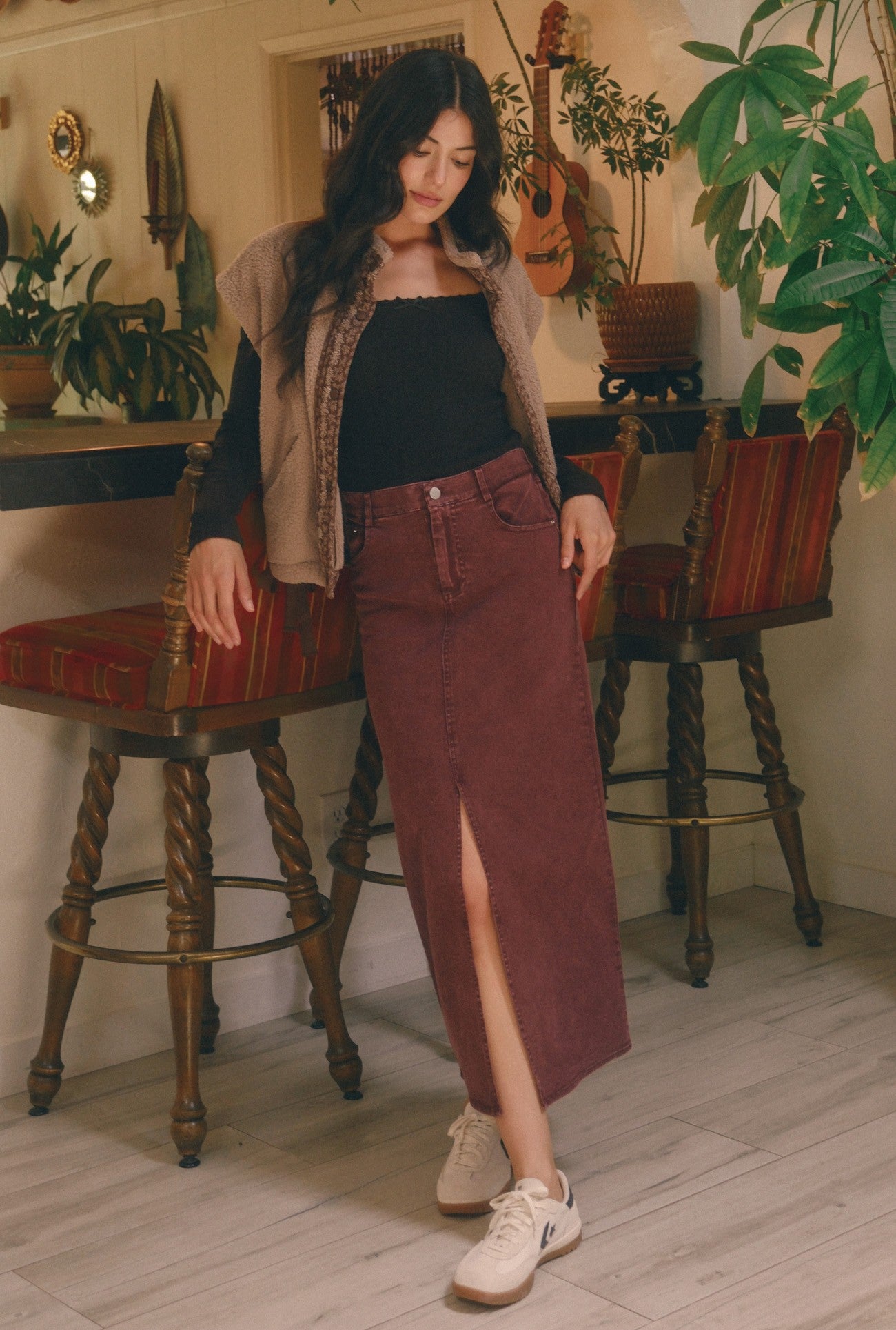 Billie Twill Maxi Skirt | Plum