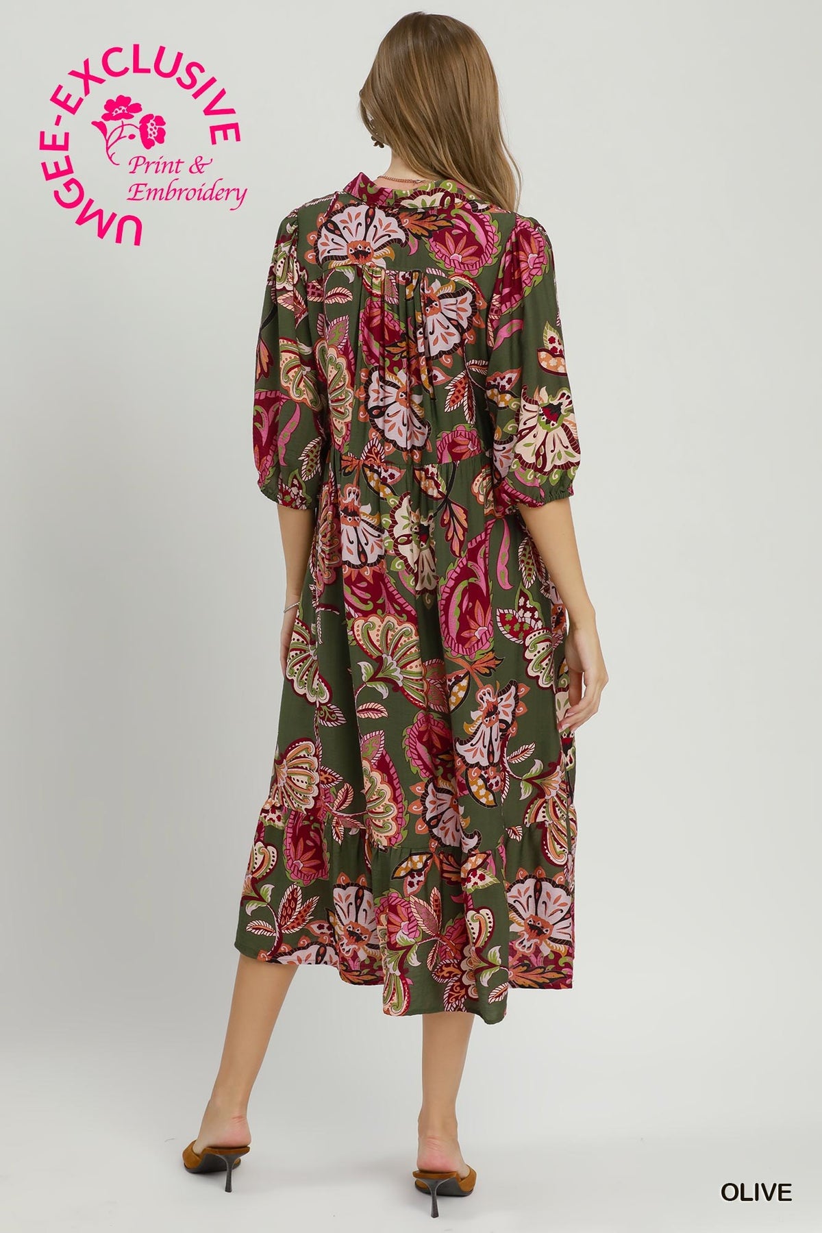 Ella Boho Paisley Tiered Midi Dress