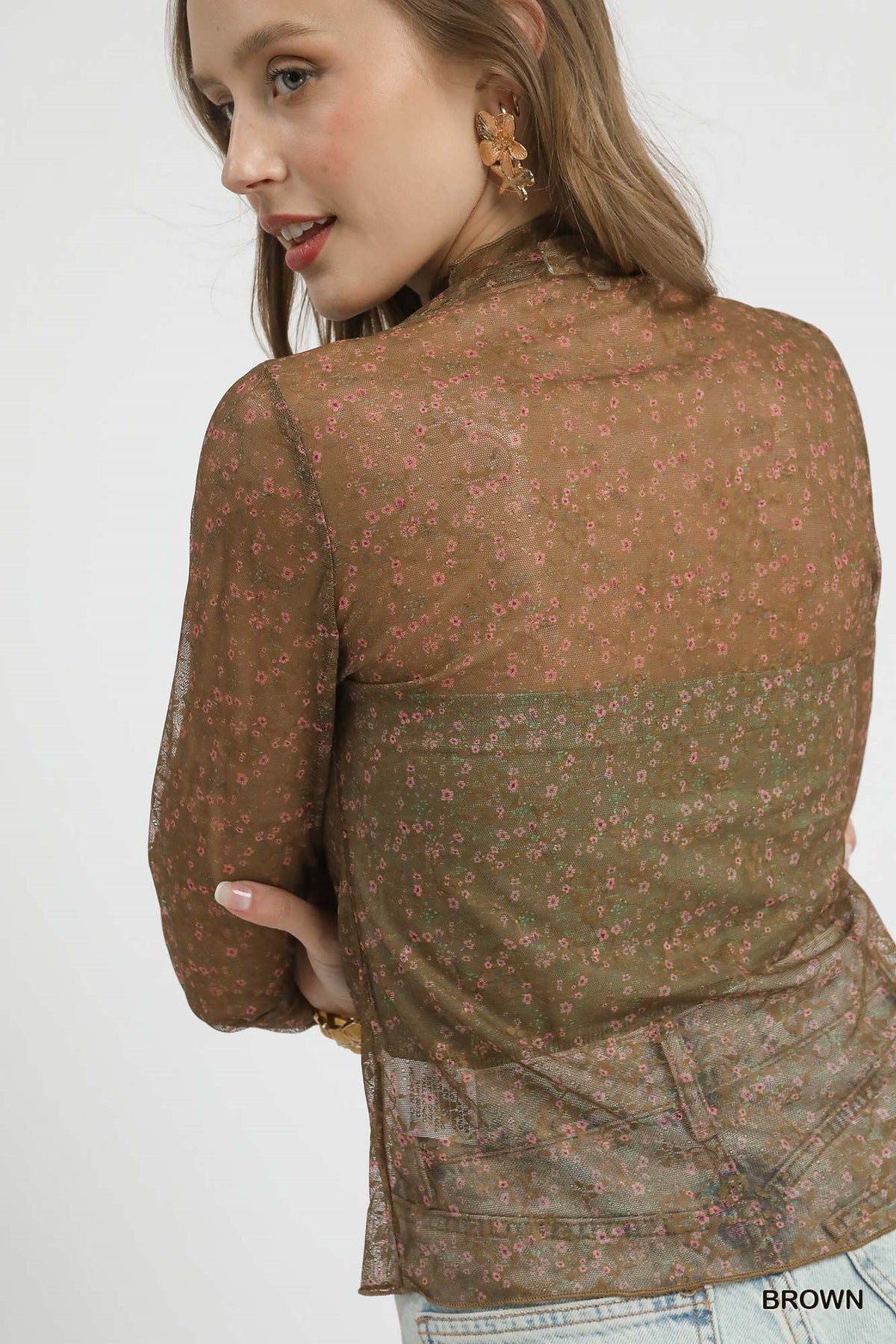 Arie Floral Lace Mesh Top