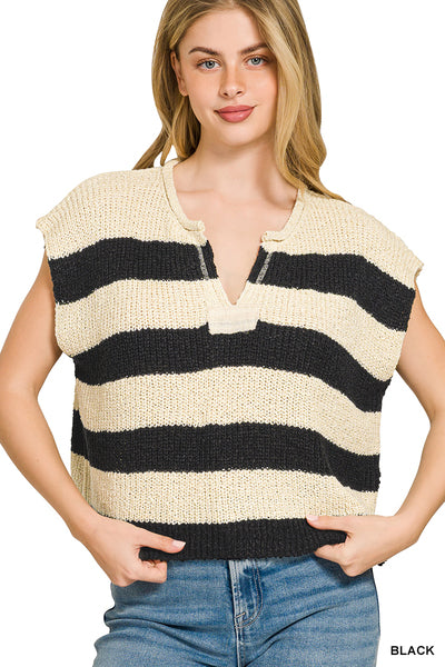 Avery Sleeveless Stripe Sweater | Black