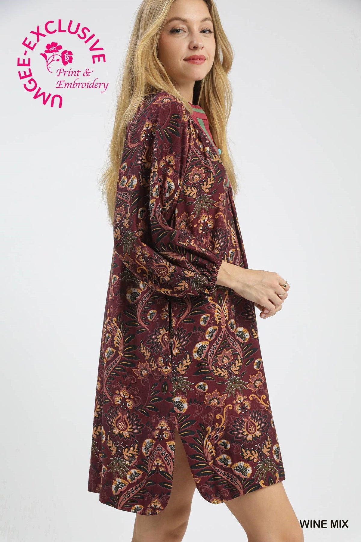 Abigail Floral Damask Print Collared Dress