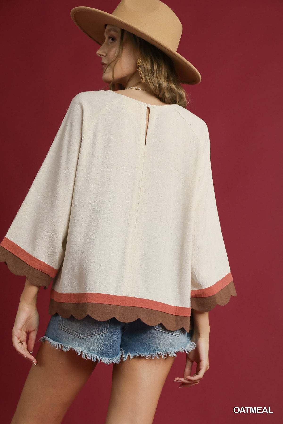 Aubrey Scalloped Hem Color Block Top