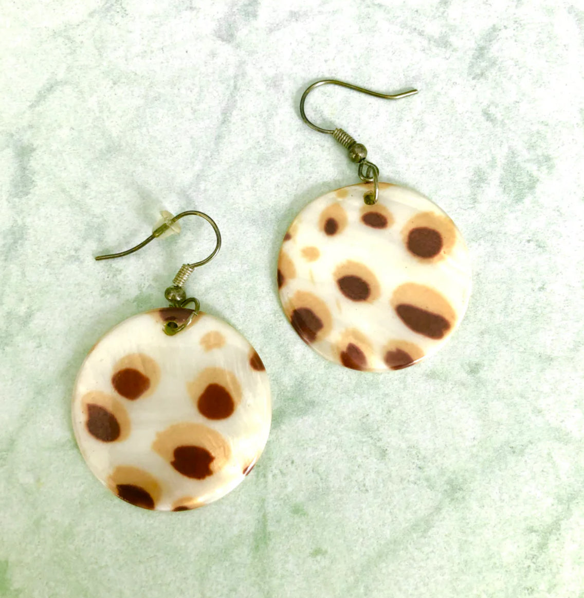 Shell Disk Earring | Ivory + Light Brown Animal Print