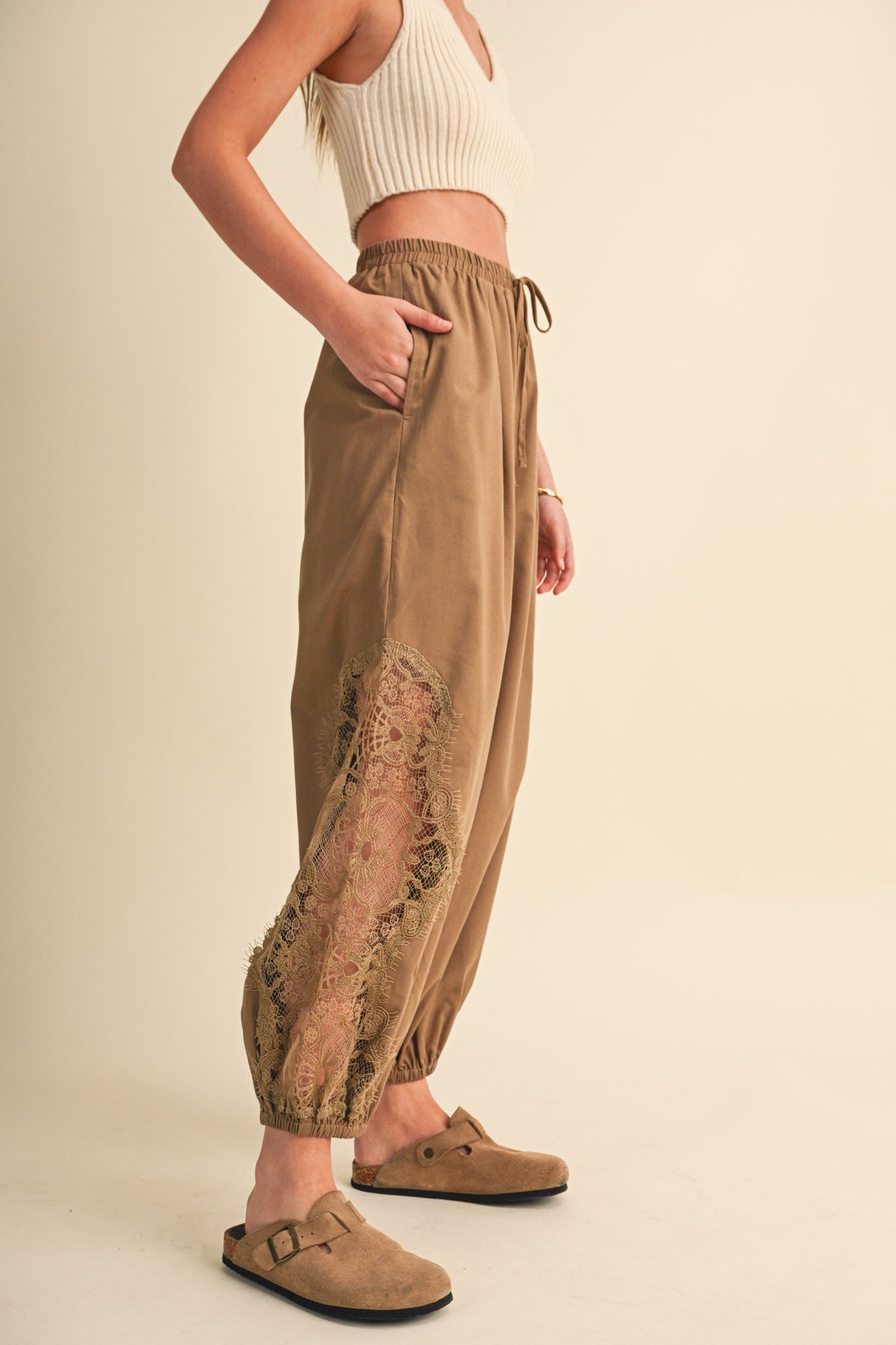 Mabel Lace Detail Balloon Pants | Brown