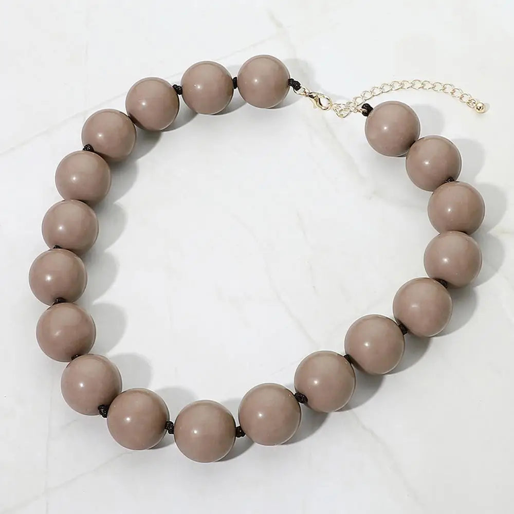 Chunky Round Beaded Statement Necklace | Taupe