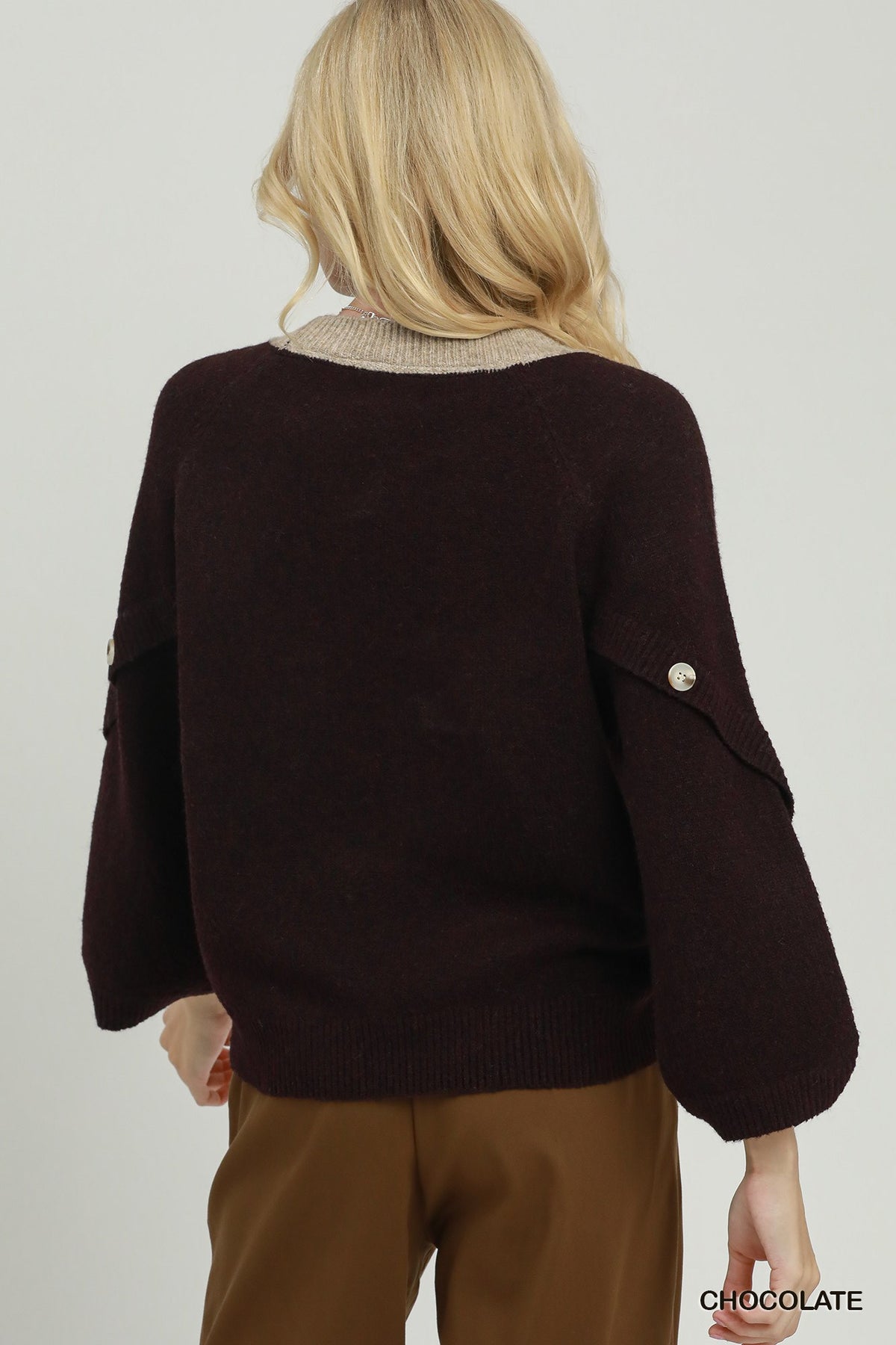 Grace Contrast-Neck Rib Sweater
