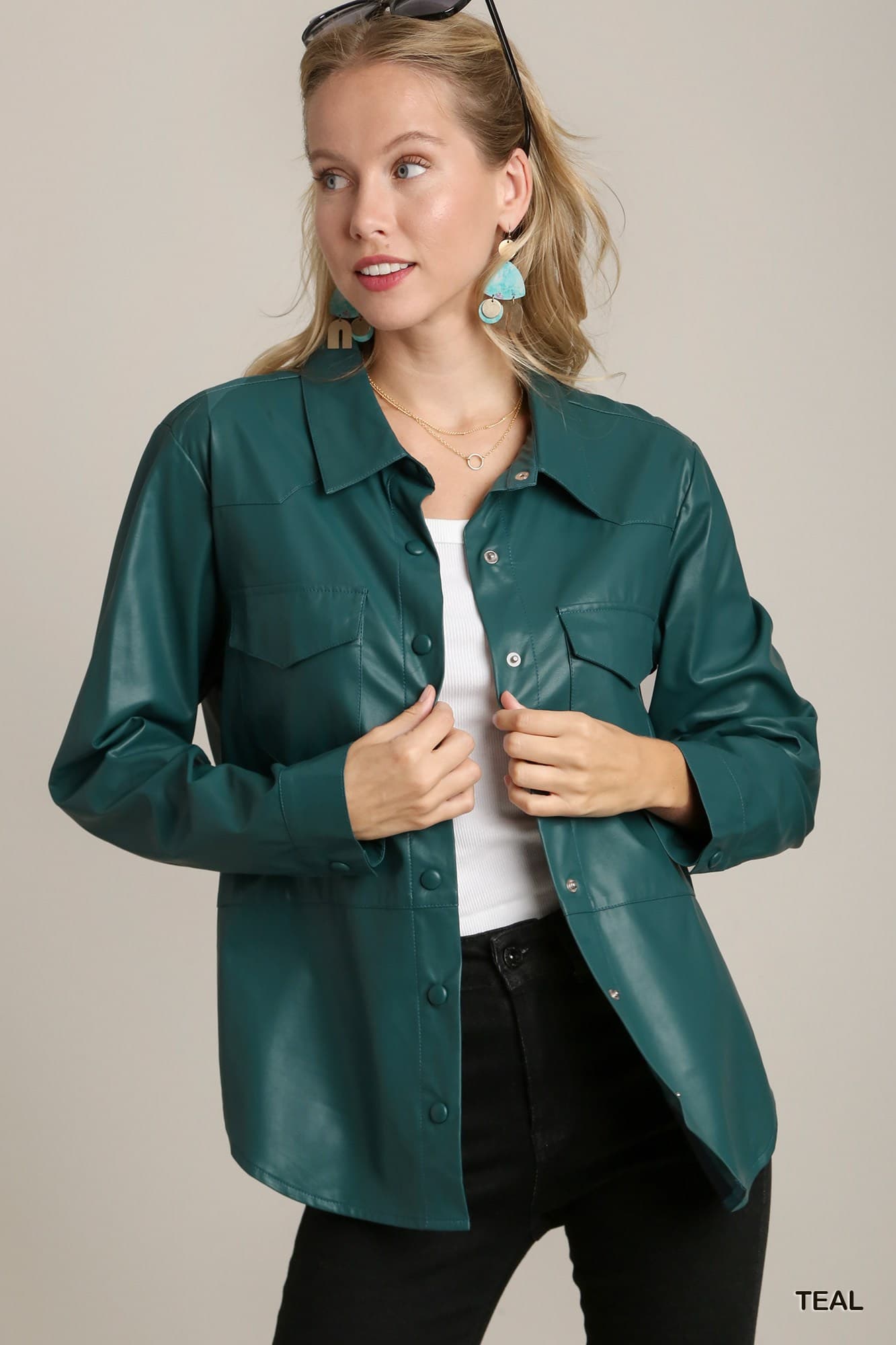 Gemma Faux Button Down Leather Shirt