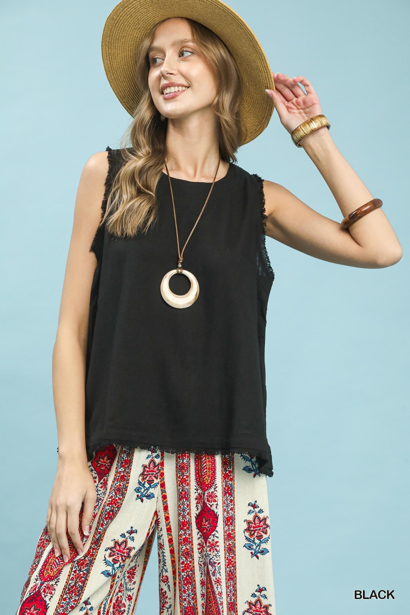 Gia Frayed Edge Top | Black