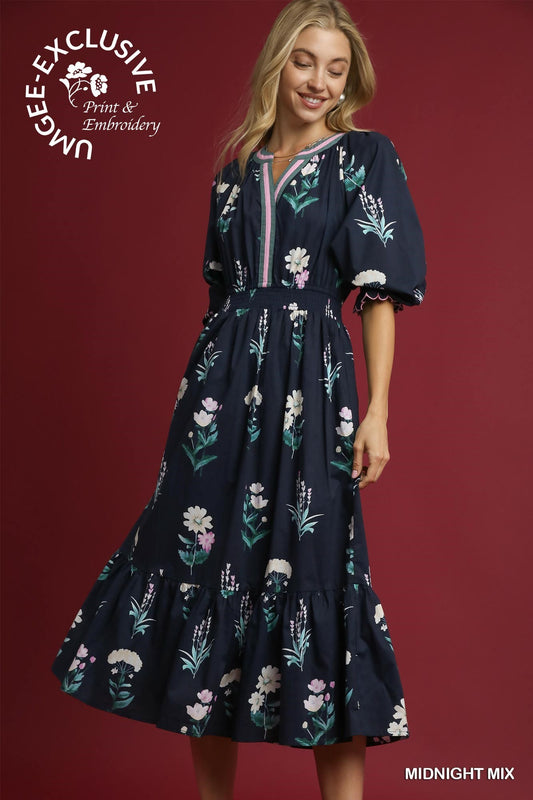 Kaliyah Floral Print Midi Dress