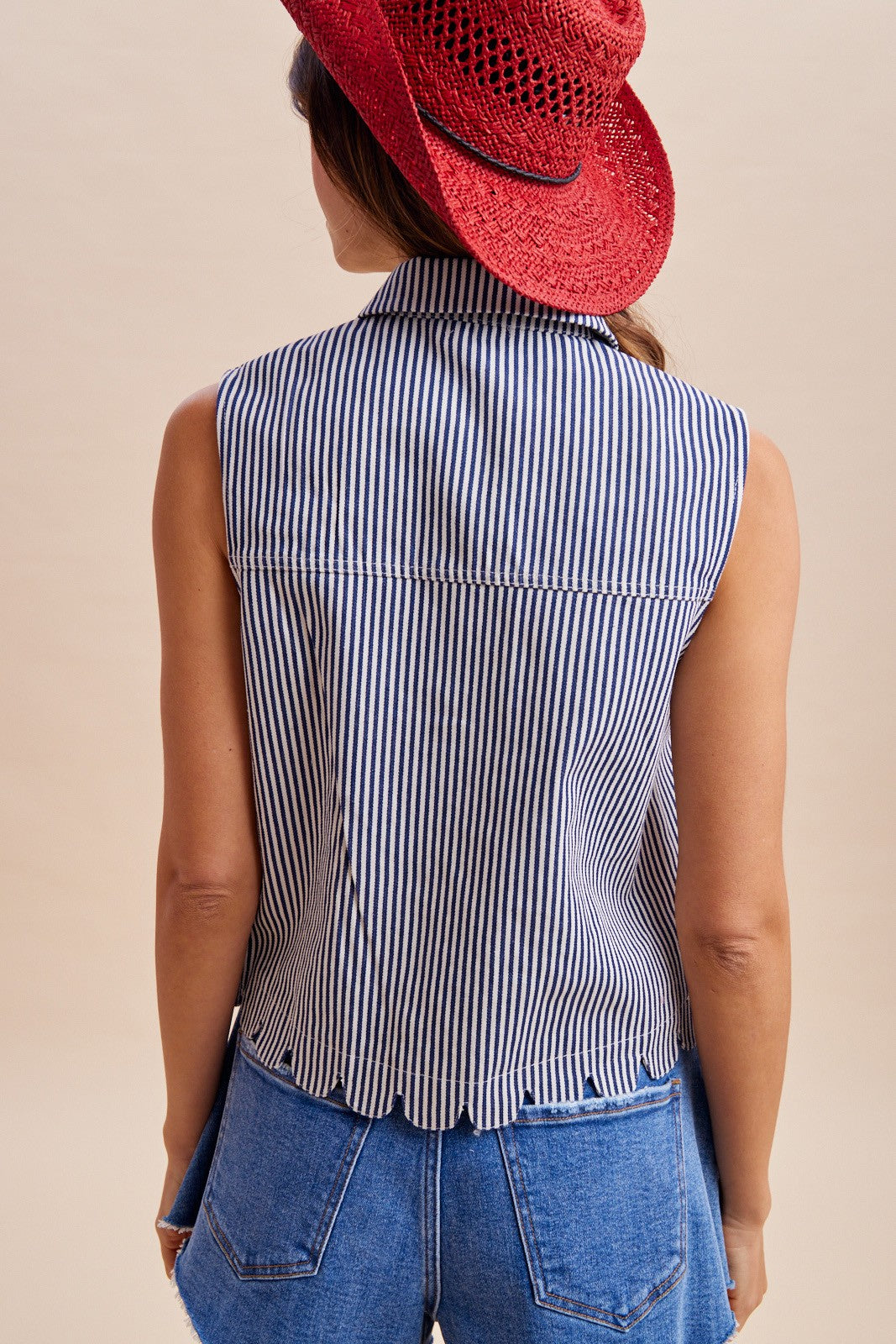 Haley Striped Scallop Vest | Blue