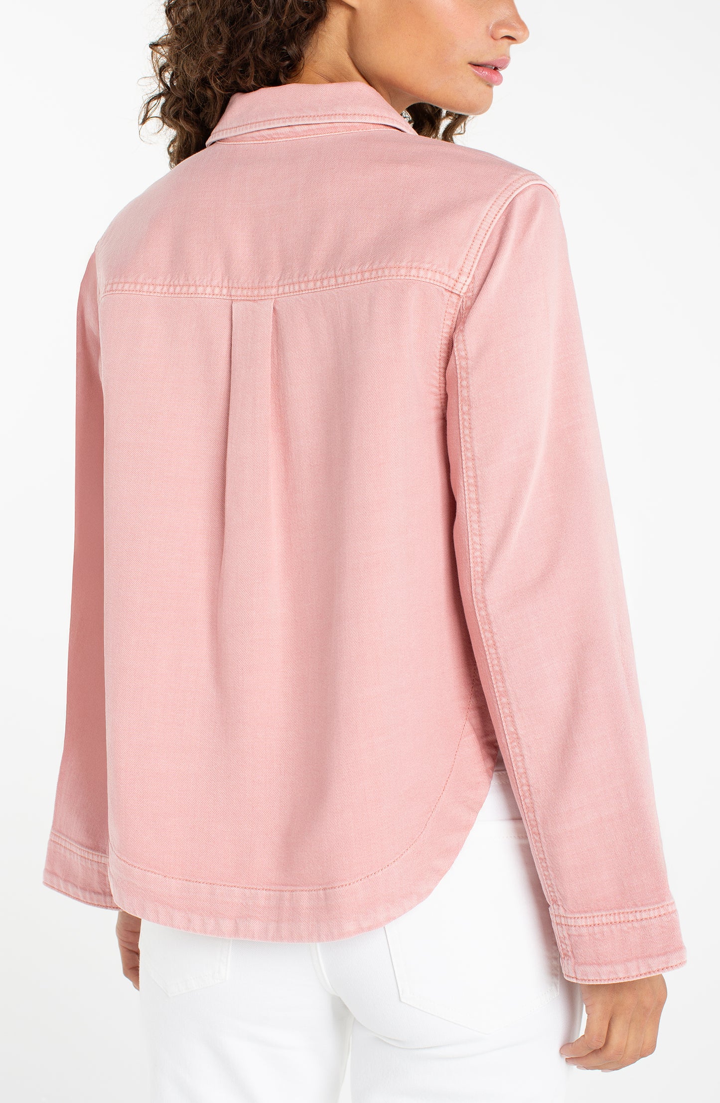 Liverpool High/Low Denim Shacket | Misty Blush