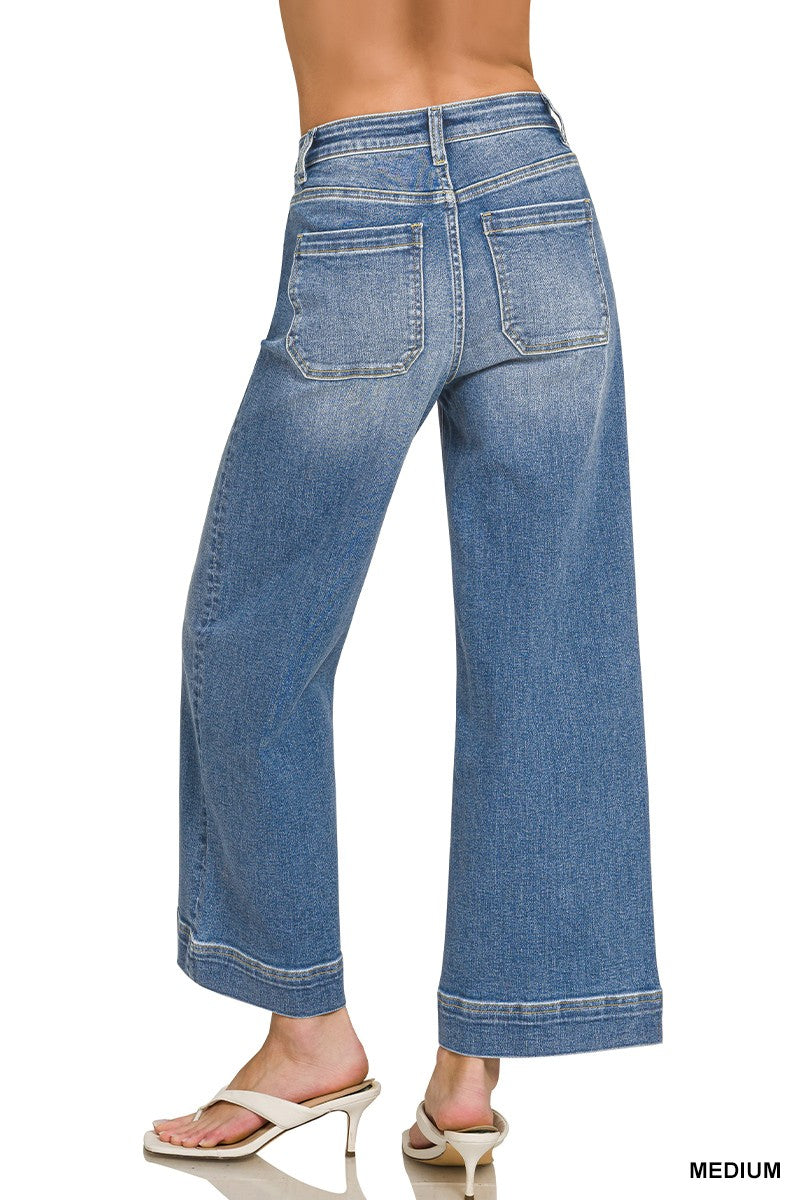 High Rise Wide Leg Pintuck Denim | Medium