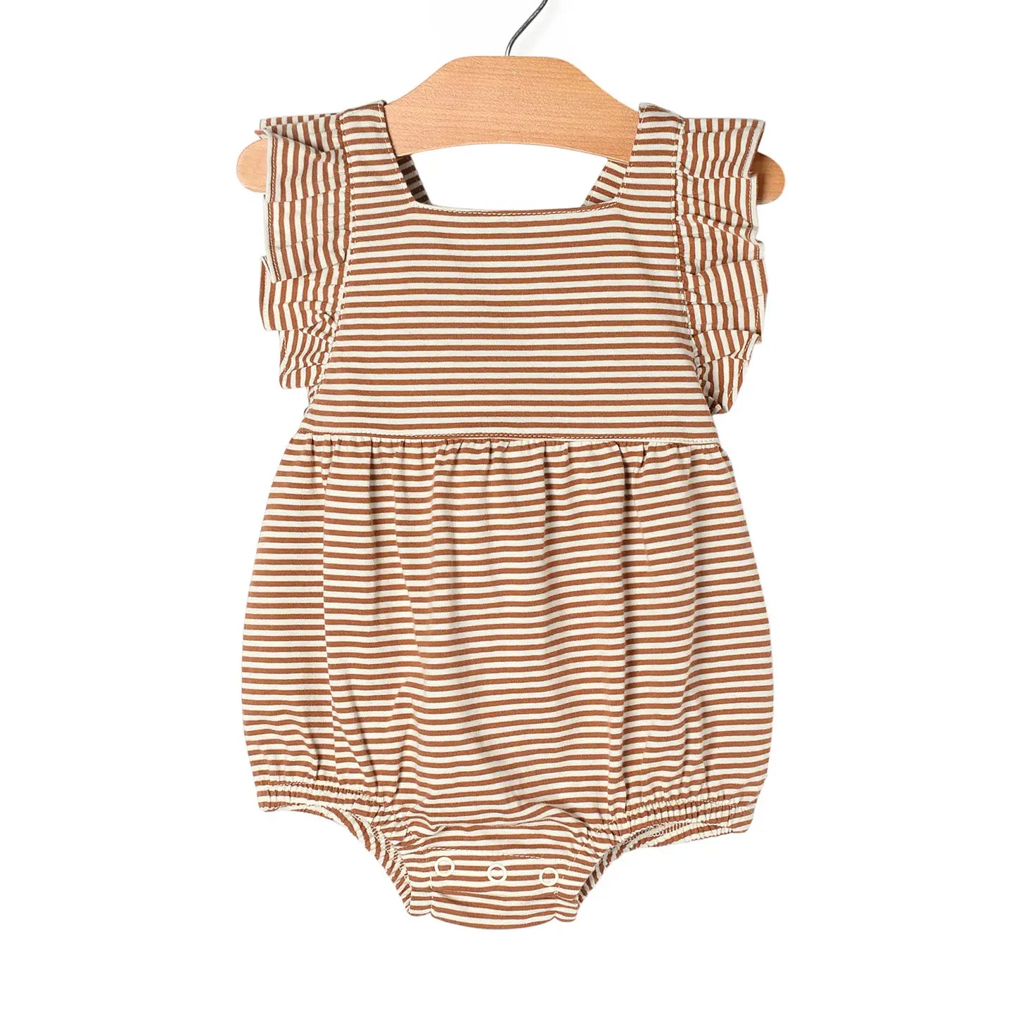 Baby Overall Flutter Romper | Toffee Stripe