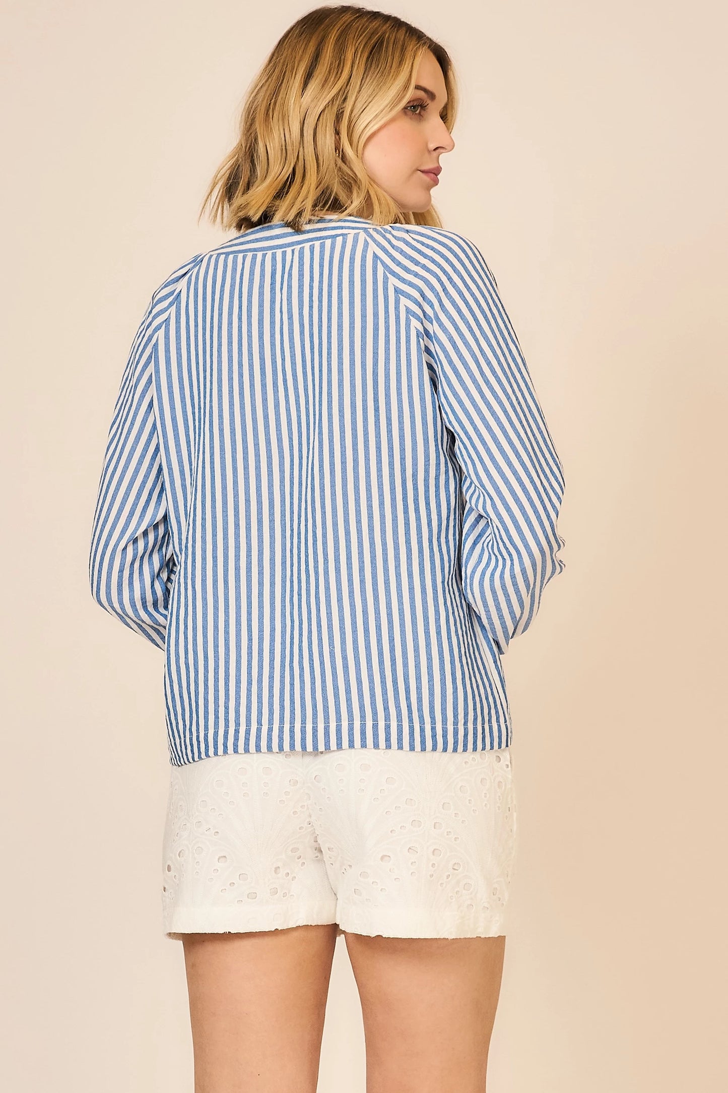 Clara Striped V Neck Lace Up Top