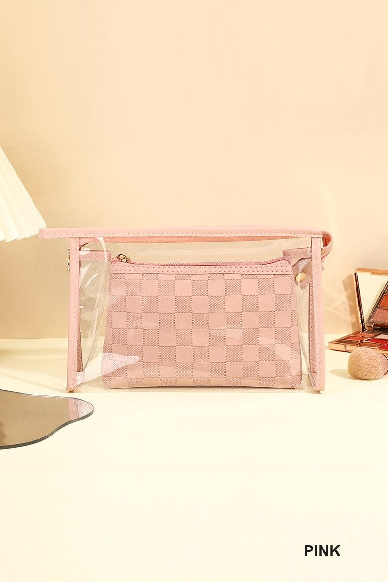 Duo Checkered Cosmetic Travel Set | Pink