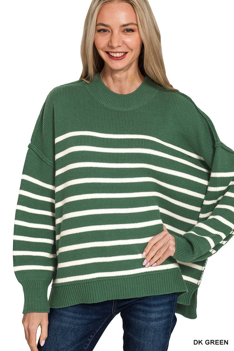 Beth Striped Sweater | Dk Green