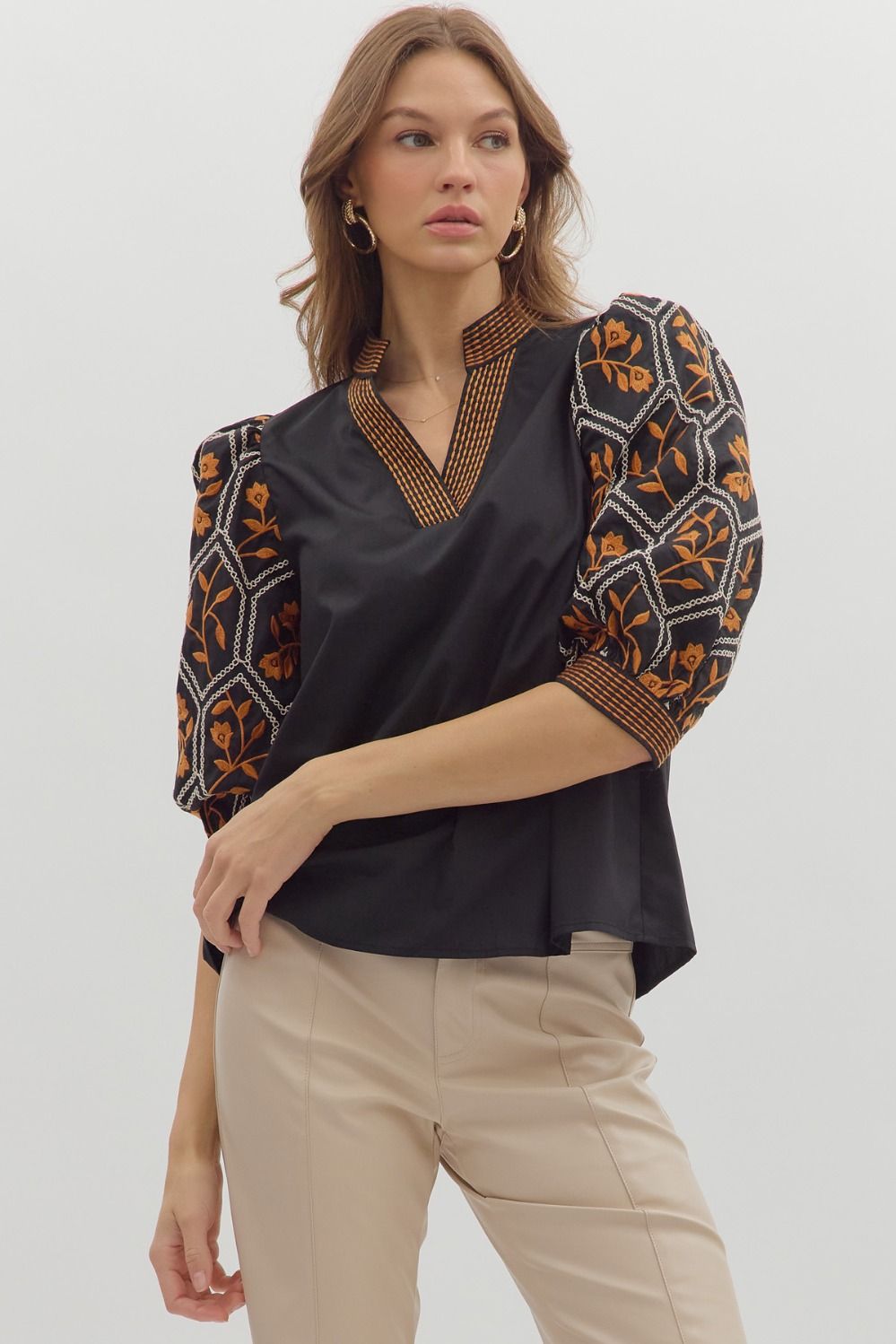 Jaylah Patterned Sleeve Top