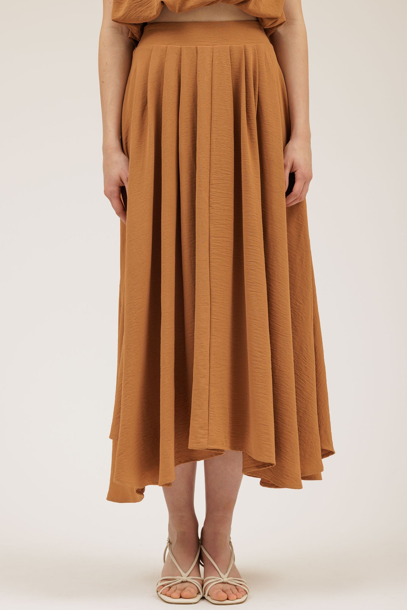 Ally Box Pleated Midi Skirt | Camel