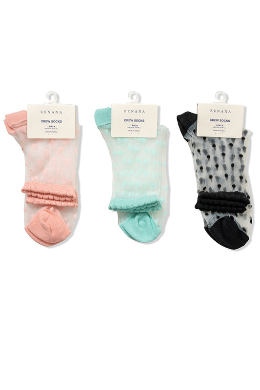 Sheer Polka Dot Mesh Crew Socks