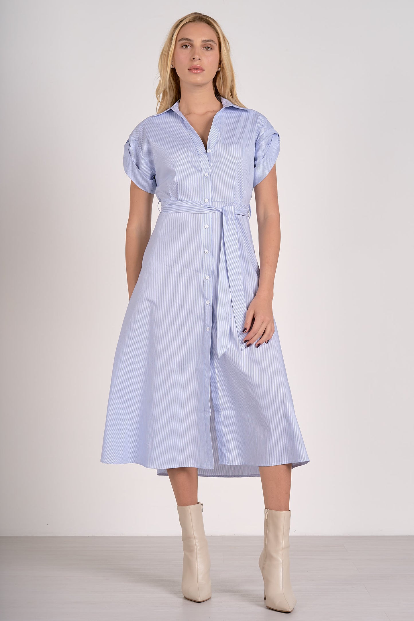 Paityn Blue Pinstripe Midi Dress