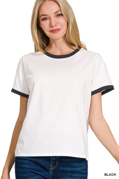 Roxie Contrast Binding Tee | Black