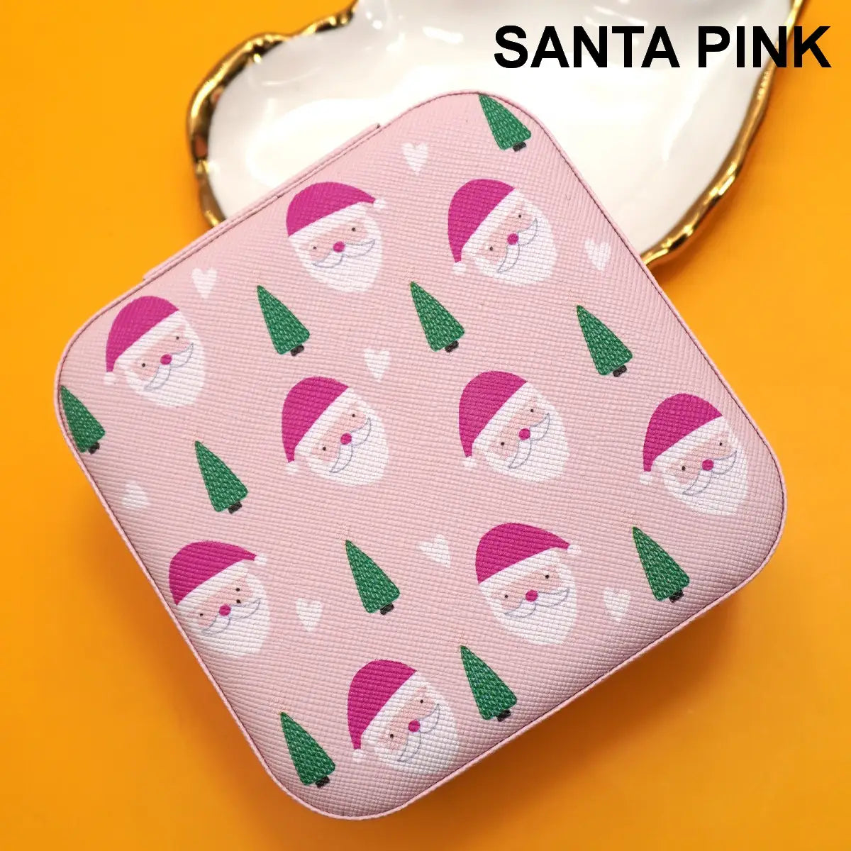 Holiday Jewelry Organizer Travel Box Case | Santa Pink