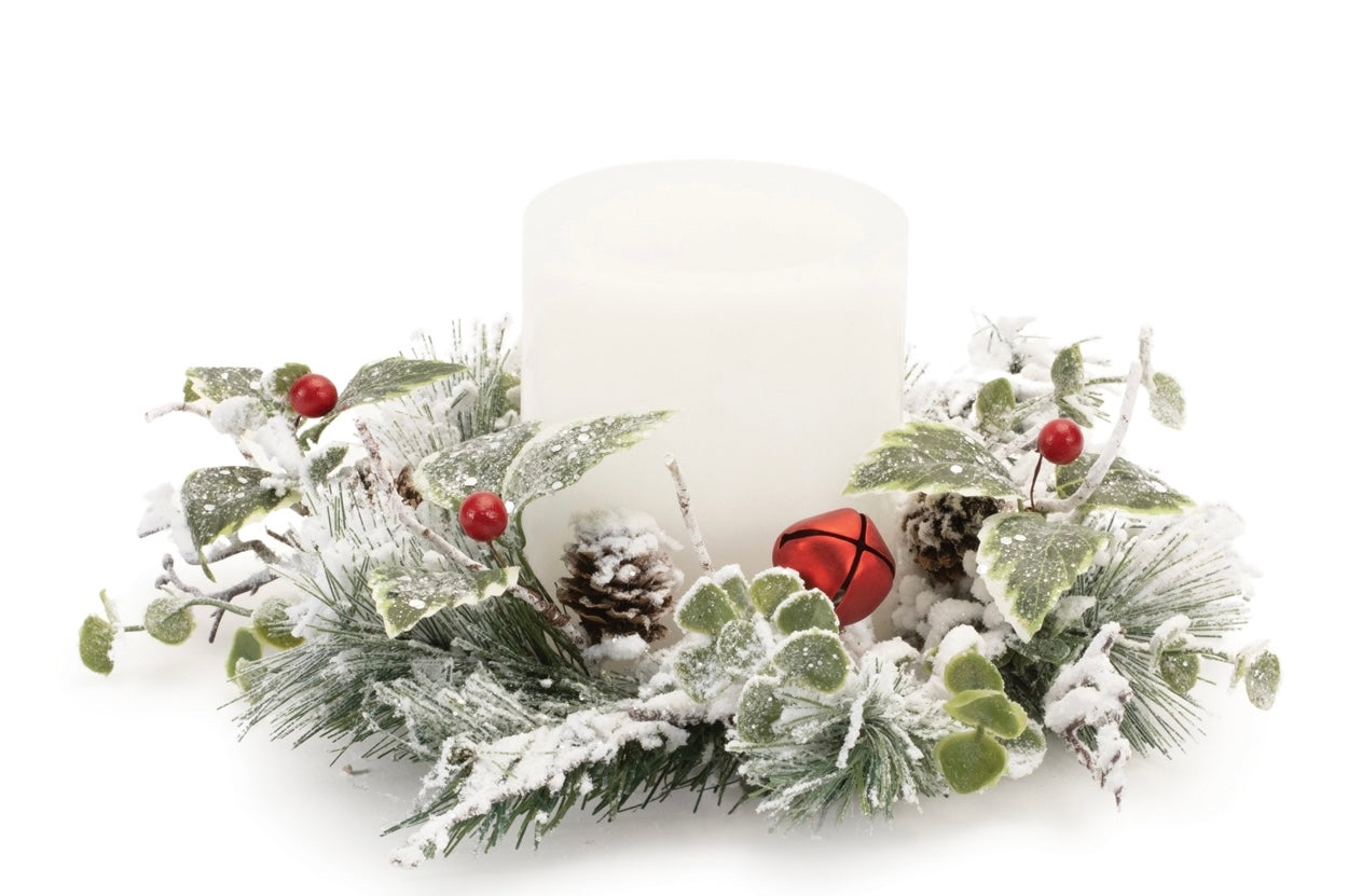 Flocked Pine & Bell Candle Ring