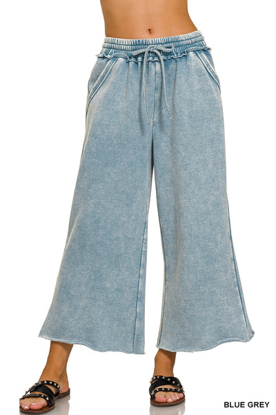 Acid Wash Palazzo Pants | Blue Grey